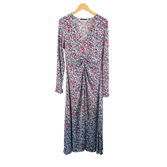 NEW ROTATE Birger Christensen Sierra Ruched Floral Satin Midi Dress Size 10 - Picture 5 of 10